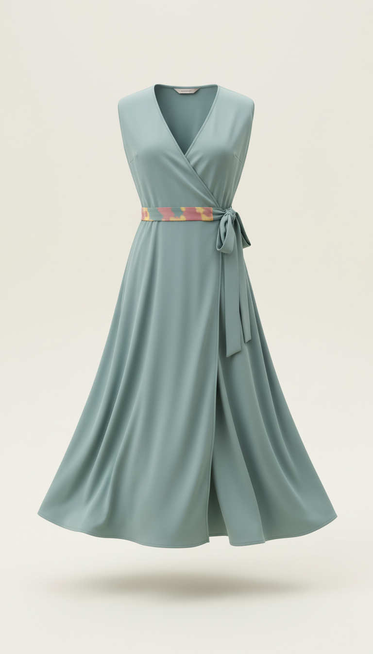 Aqua Slate Wrap Midi Dress