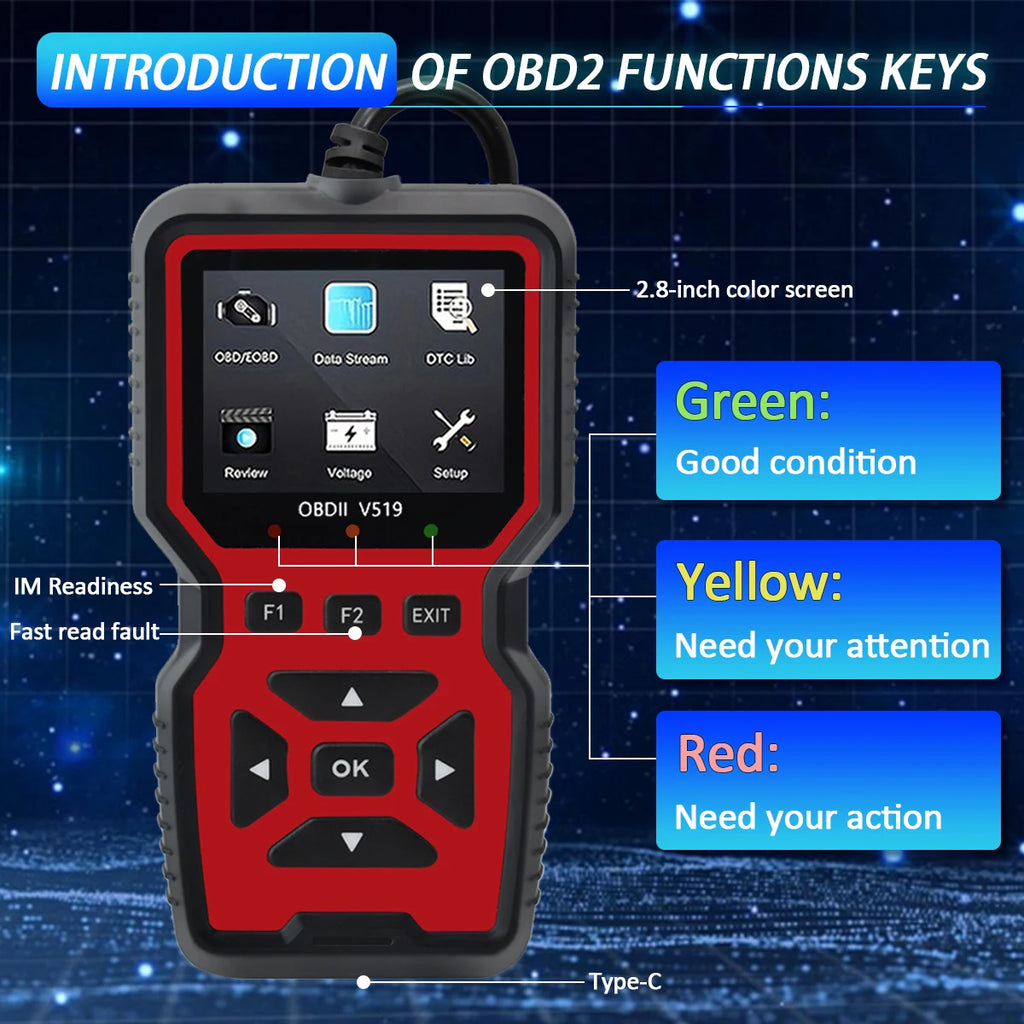 Car OBD2 Scanner Diagnostic Tool Code Reader, Car Voltage Tester Engine Fault Code Scanner, Charging Tester Diagnostic Tool V519
