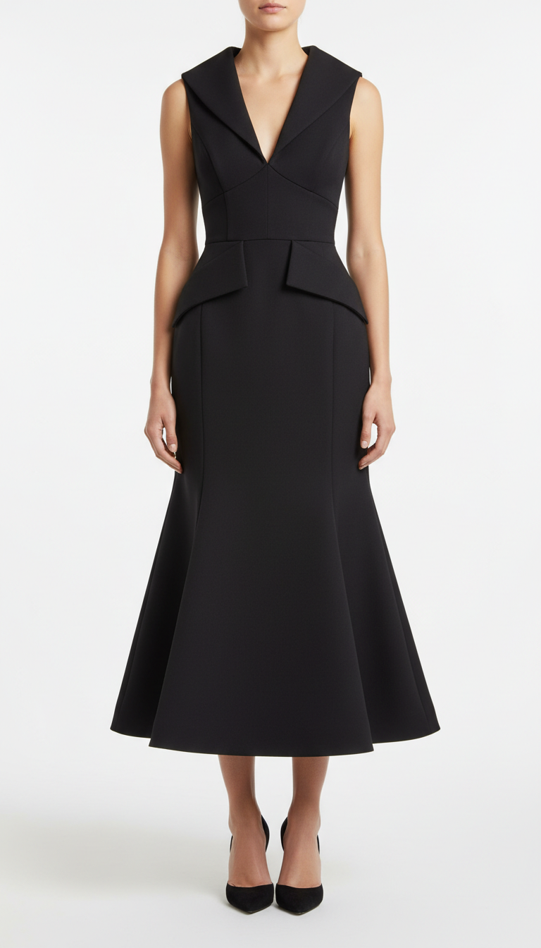 Graphite Black Structured Fit-and-Flare Dress