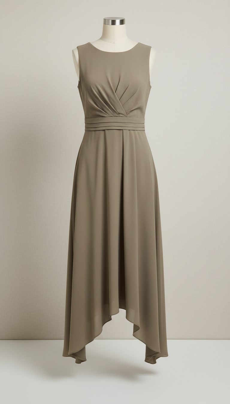 Crepe Cocktail Dress in Olive Taupe